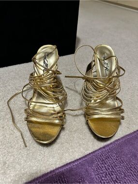 Gold Strappy Lace-Up High Heels
